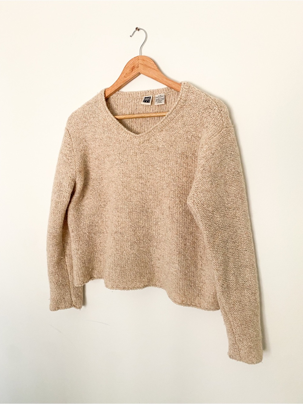 SMART SET | Cotton Wool Blend Sweater | Beige V-Neck Knit Pullover | Fall Tops - Picture 2 of 6